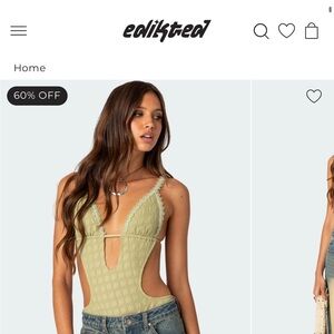 Edikted Green Textured Cut out bodysuit